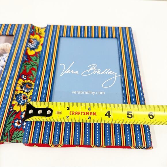 Vera Bradley Vintage Double Photo Striped Floral Garden Fabric Photo Frame - Picture 4 of 9